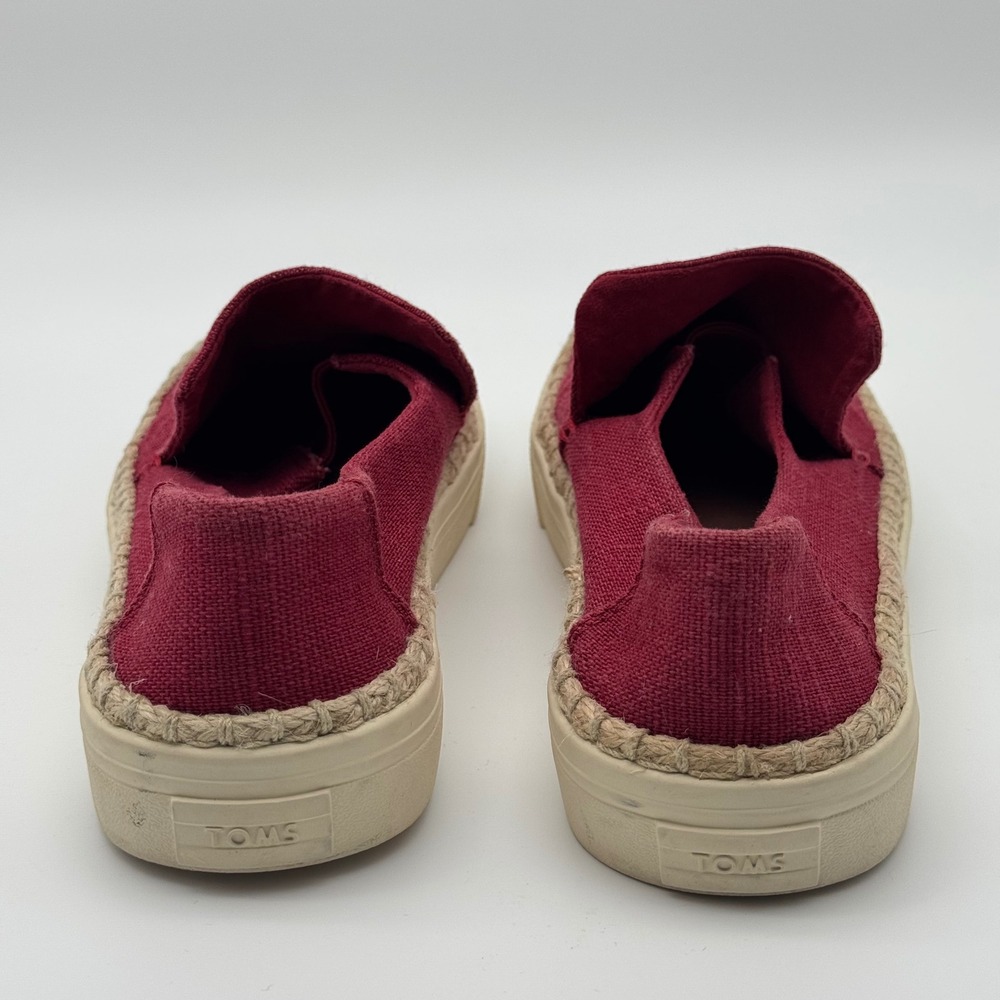 TOMS sz 8.5 Red Canvas Espadrille Platform Slip On Shoes Women's Casual Comfort - Picture 6 of 9